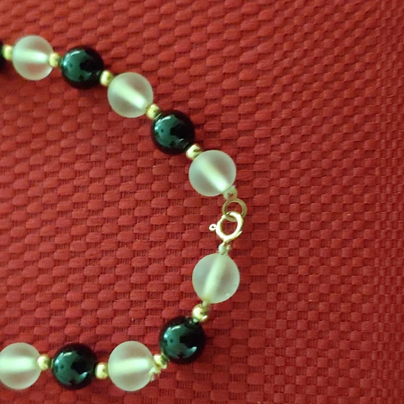 Vintage onyx, 14k, white quartz necklace - Picture 3 of 4